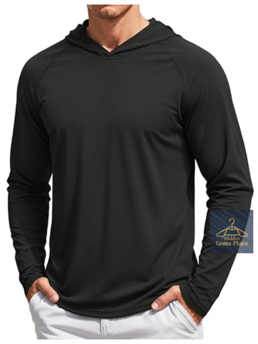 Men's UPF 50+ Long Sleeve Hoodie Active T-Shirt Sun Protection Rash Guard